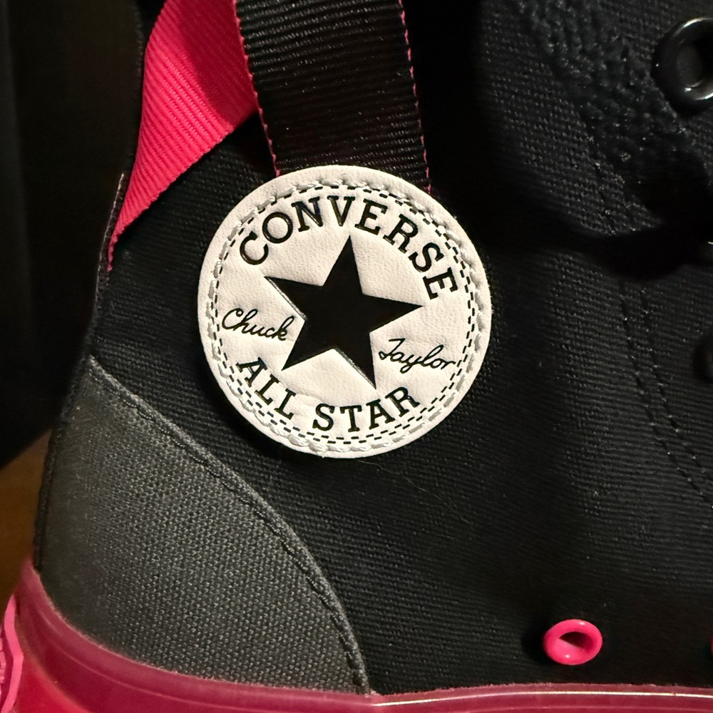 Converse High Top Sneakers - Black & Hot Pink Accent - Picture 2 of 11
